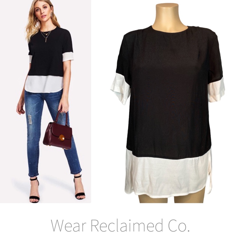 Black & White Colour Blocked Faux Layered Top